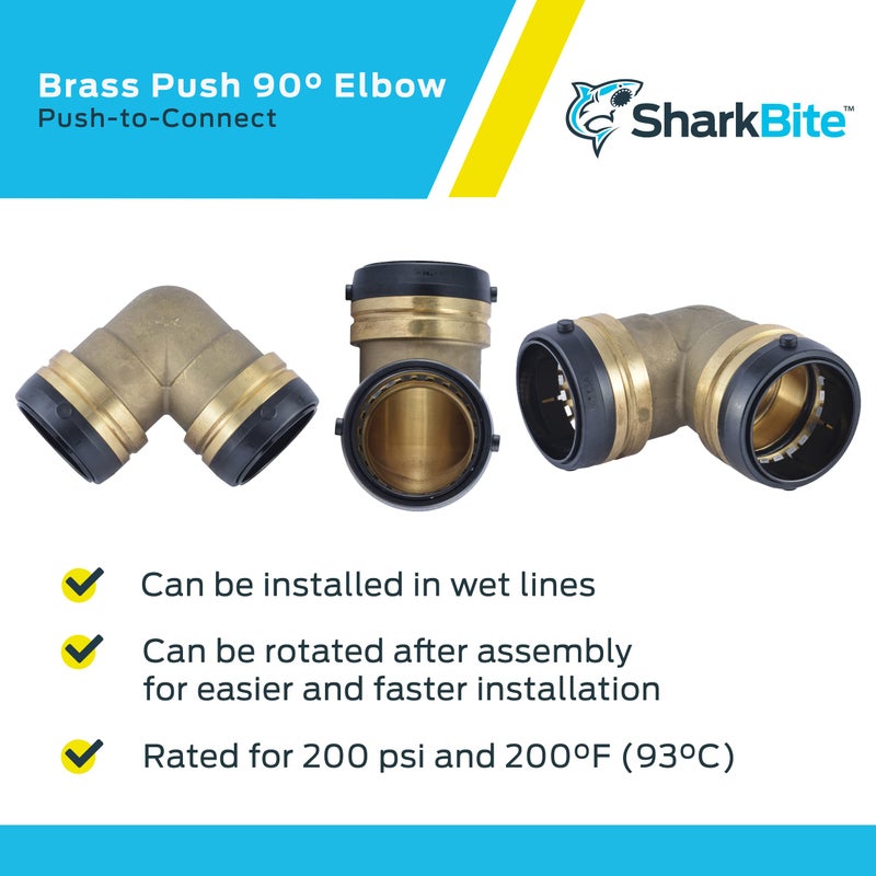 SharkBite 2 Inch 90 Degree Elbow, Push to Connect Brass Plumbing Fitting, Copper, PEX Pipe, Copper, CPVC, PE-RT, HDPE, UXL0254 - Image 4